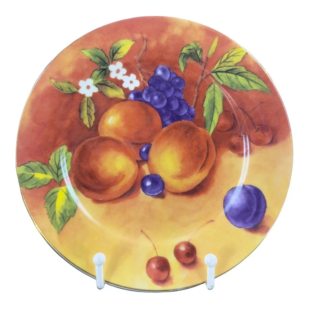 T‎ LIMOGES Fruit Porcelain Plate Dish Casa Elite France Set 4 Colorful Fruit VTG